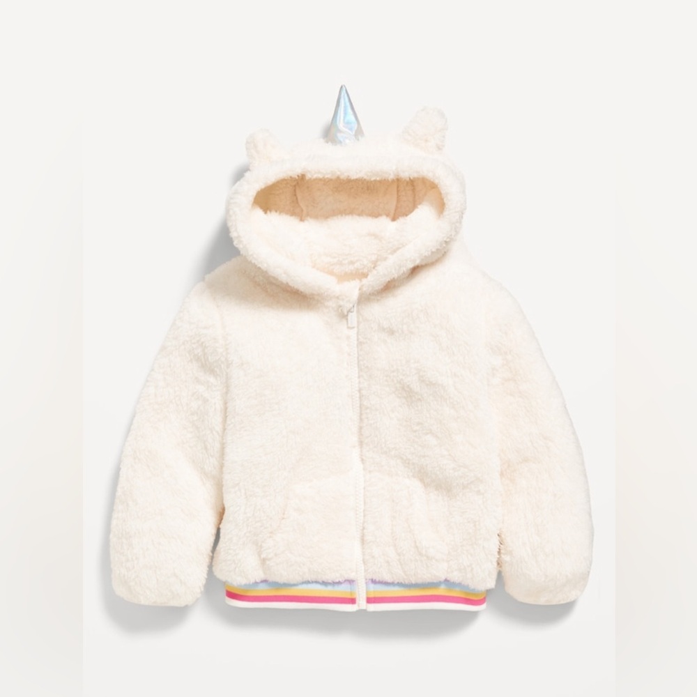 NEW…Toddler Cozy Cream Hooded Unicorn Jacket